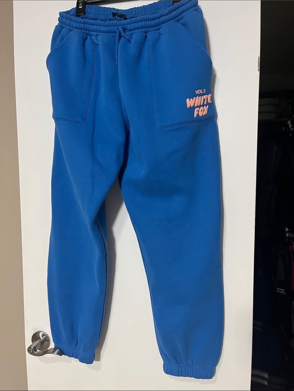 White Fox Boutique Royal Blue Jogger Sweatpants with Pink Logo